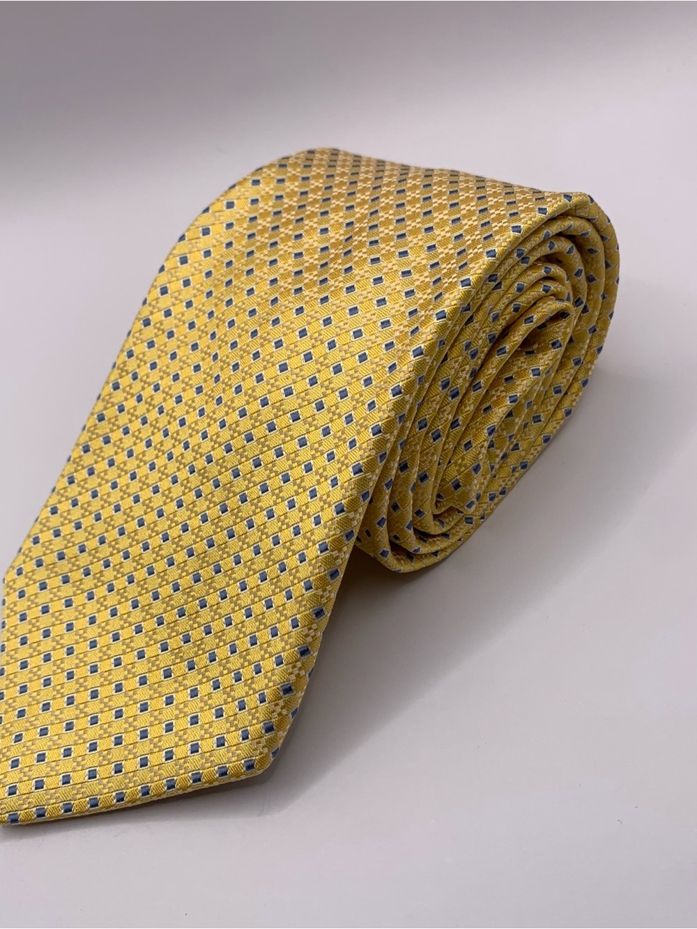 Nordstrom Yellow Tie with Blue Micro-Check Accents business interview formal
